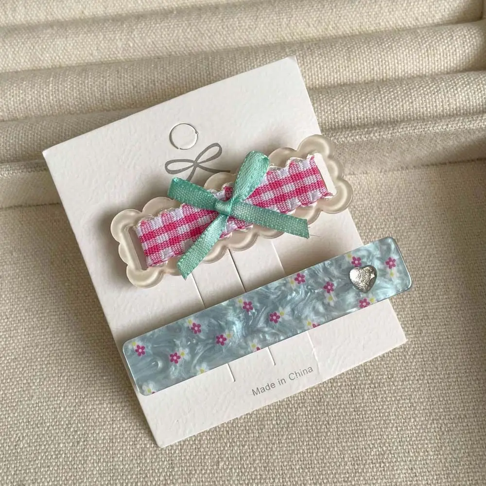 

2Pcs/set Korean Style Bow Plaid Hair Clip Barrettes Female Hair Accessories Cartoon Cat Hairpin Pink Headdress Korean Hair Clip