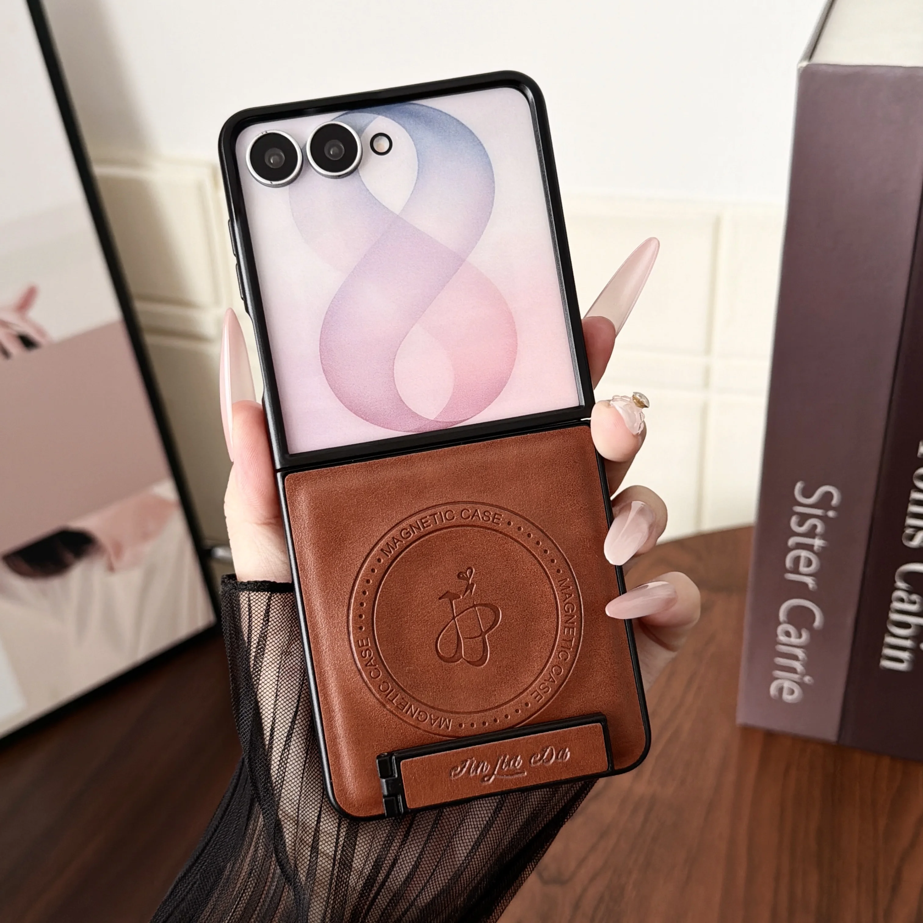 Leather Stand Case for Samsung Galaxy Z Flip 8 7 Flip8 Magnetic Holder Cover Mag-safe Charge Camera Protector Soft Shell Fundas