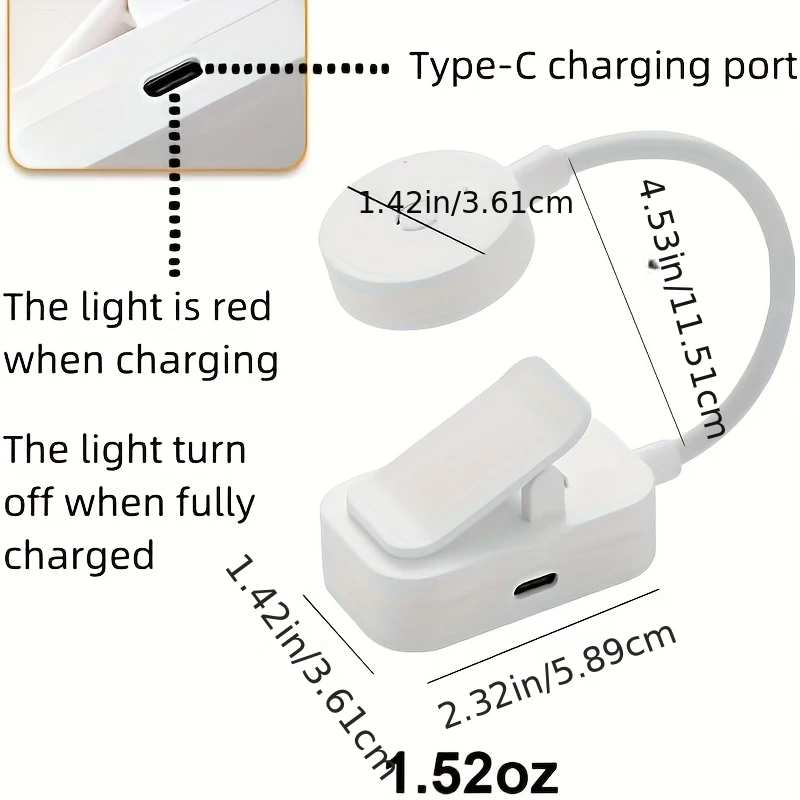 Zusammenklappbare Mini-Clip-Buchlampe, USB wiederaufladbar, LED-Nachtlicht, 3 Modi, Augenschutz, stufenlos dimmbar, flexibel, zum Lesen im Schlafzimmer