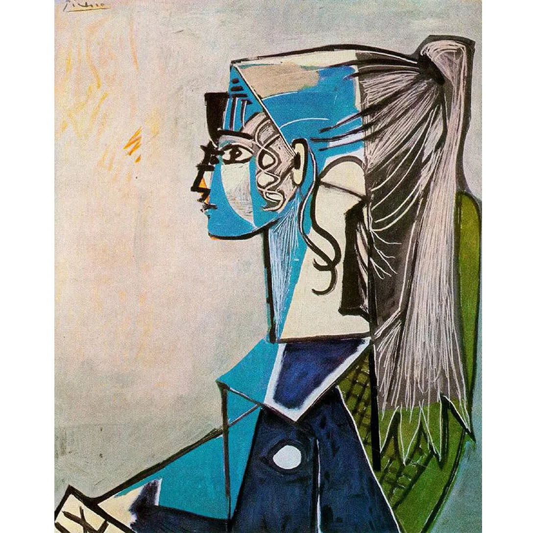 

Portrait of Sylvette David in green chair by Pablo Picasso Hand painted abstract figure painting decoration picture for wall