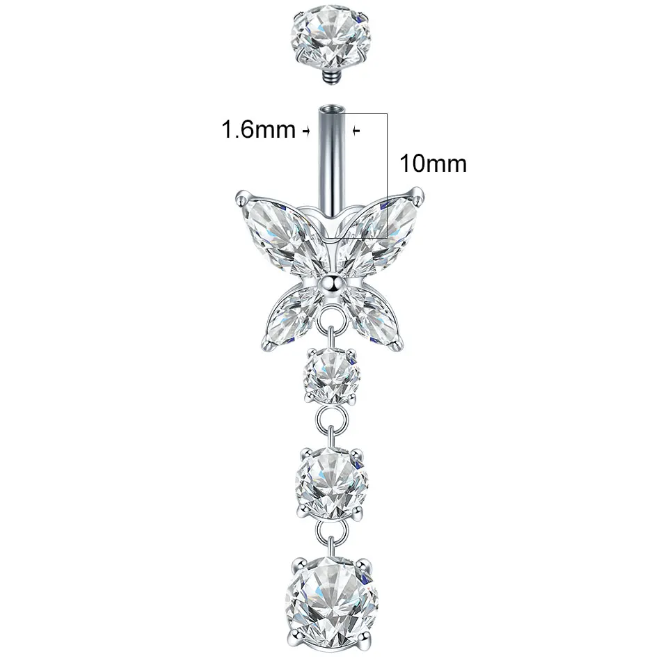 1Pc Titanium Belly Button Ring Cubic Zirconia Heart Butterfly Navel Piercing Internal Thread Women Belly Rings
