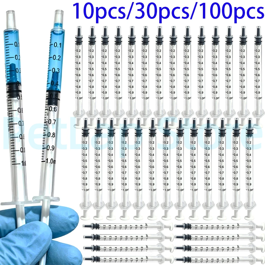 10/30/100pcs 1ml Needle-Free Plastic Syringe Bulk - Pet Oral Feeding, Lab Liquid Transfer & Glue Oil Dispenser