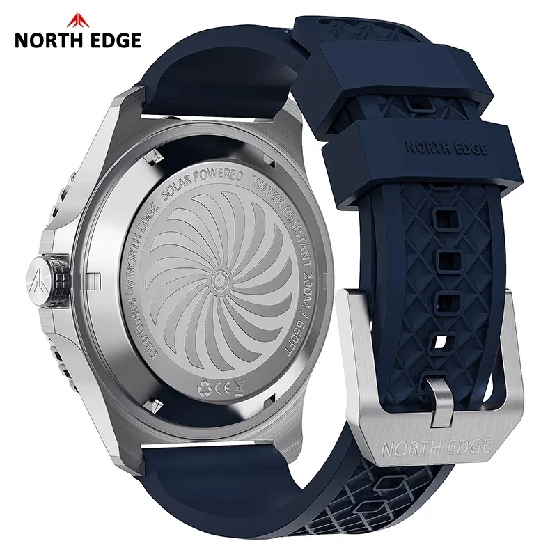 NORTH EDGE 2026 NEW ABYSS Solar Powered Dive Quartz Luxury Watch 200M Waterproof Dive Sports Watches 316L Steel 180+ Day Power