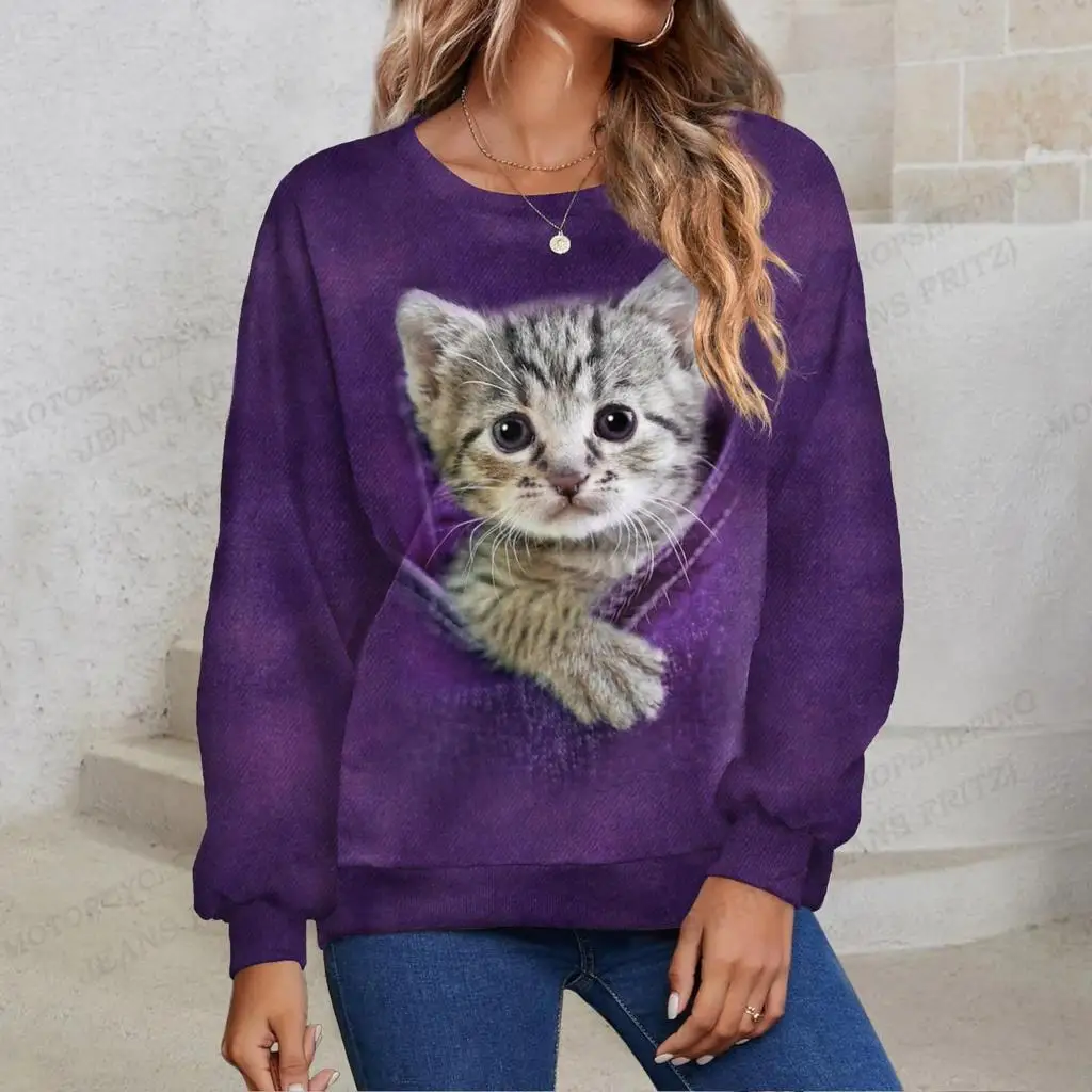 Lovely Dog Hoodie Women Fashion Sweatshirt Girl Coats Animal Cat Hoodie Women\'s Clothing Kawaii Pullovers Y2K Falls Round Neck