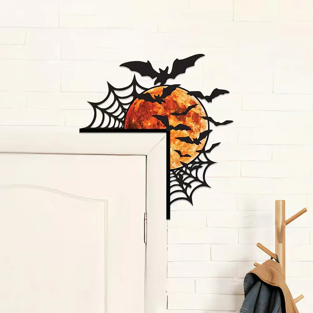 Door Topper Decoration Doorway Whimsy Decor Spooky Halloween Door Topper Decor Set Spider Web Bat Moon Metal Wooden for Home