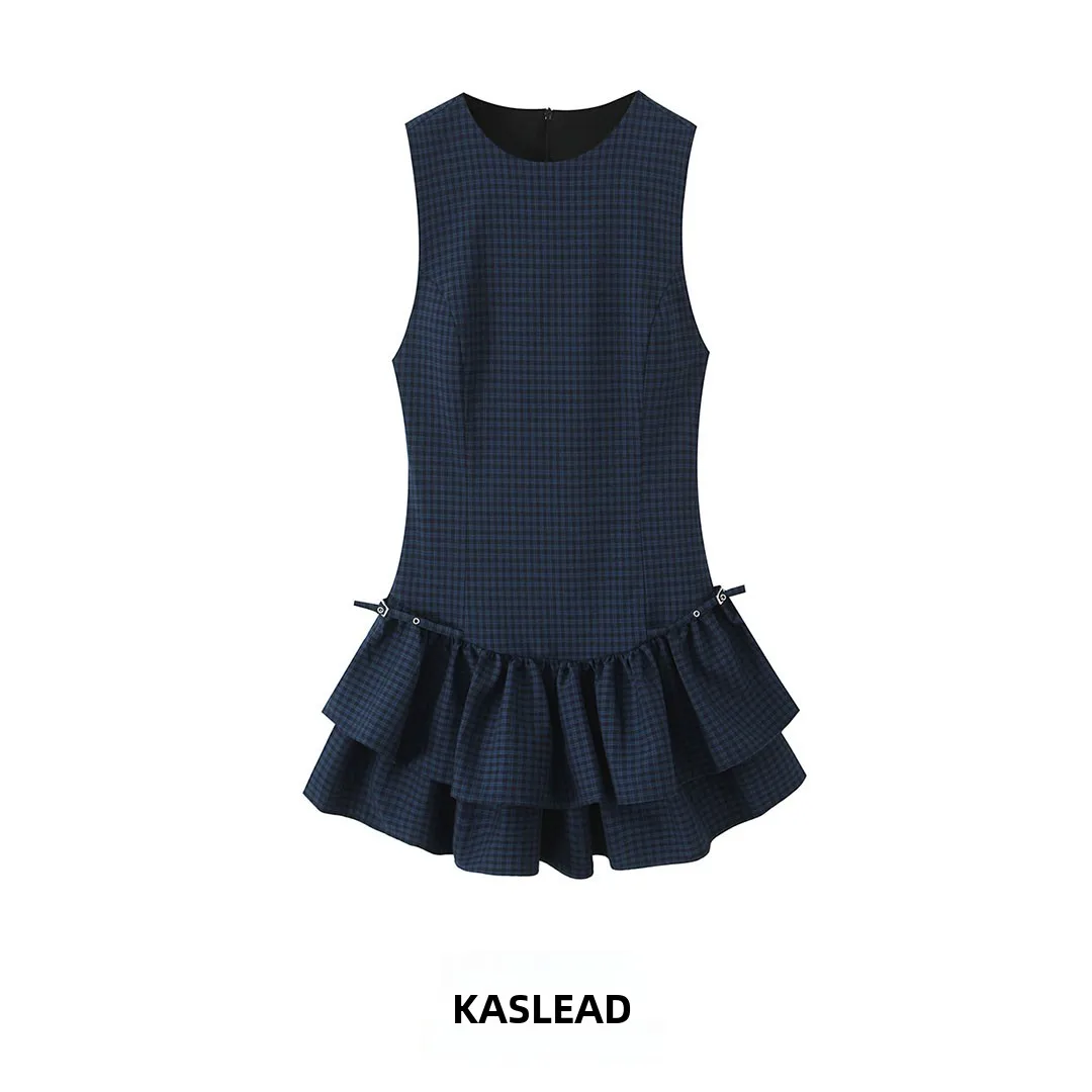 KASLEAD Faionable Plaid ort Dr Feminino Dr Sli Decoração em camadas 3067269 Fibra de poliéster Svel Ci C...