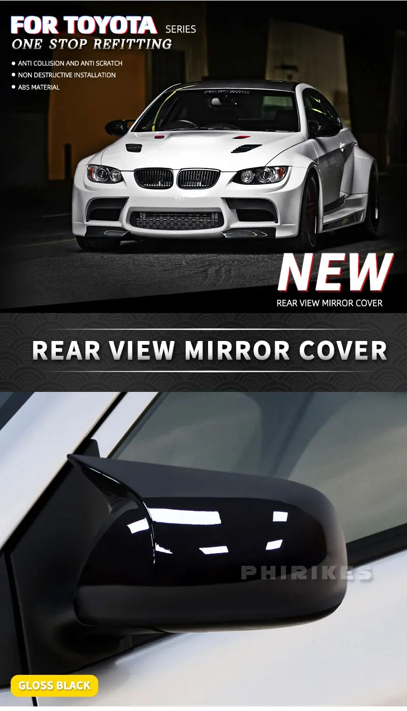 Ersatz-Rückspiegelabdeckungen für Toyota Corolla 2007–2013, Vios Yaris Sedan P90 2008–2013, Kohlefaser, glänzend schwarz – Detail 1