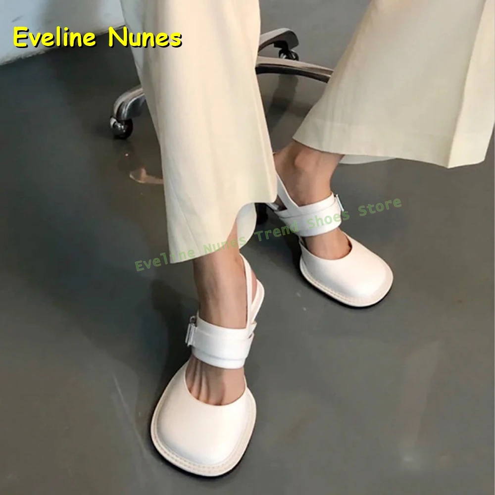 Women's Black Square Toe Buckle Slingback Mule Heels Thick Sole Back Strap Mary Jane Sandals for Daily Casual Dating Summer
