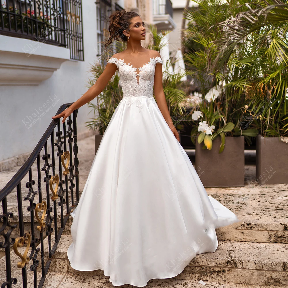 Elegant Wedding Dresses Satin Bridal Gowns Lace Appliques Off The Shoulder Robes Floor Length Vestidos De Novia Customized 2025