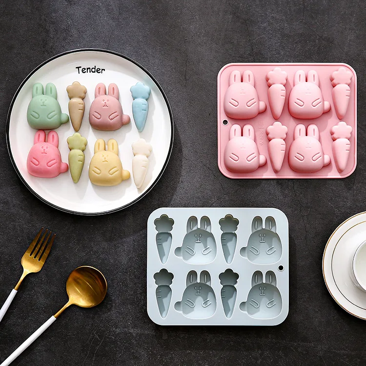 

2 Pack 8-hole Rabbit Carrot Shape Silicone Molds Baking Cake Mold Epoxy Handmade Soap Chocolate Mold Cake Decoration Accessories