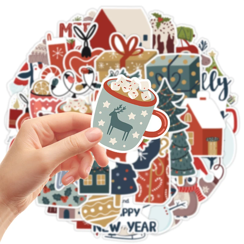 50PCS Cute Christmas Stickers Vintage Santa Claus Snowman Sticker Pack Vinyl Waterproof Decals for Water Bottles, Scrapbooking