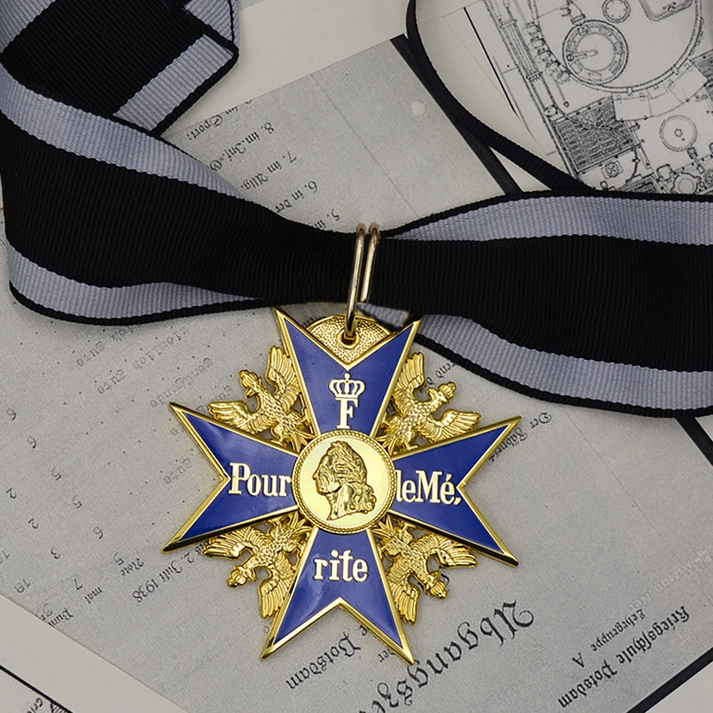 NONE Preußische blaue Max-Kreuz-Medaille, Frederick, europäische Krone, Eichenblatt, Tapferkeit, Medaille, Abzeichen, preußische Medaille, Militärzubehör 8