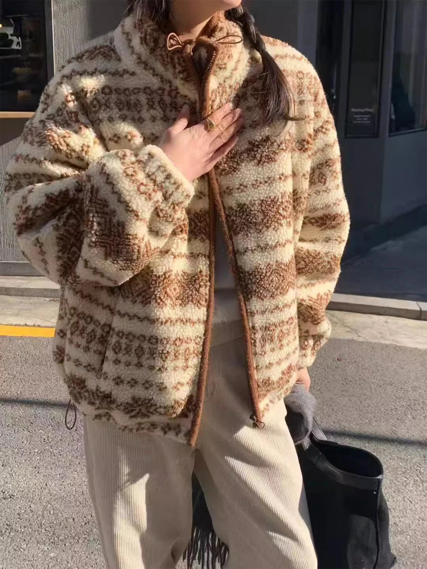 

Women's Lamb Fur Trimmed Stand Collar down Jaet Winter Warm Cozy Fce Lined Korean Sle Cotton Coat Vintage New 2025