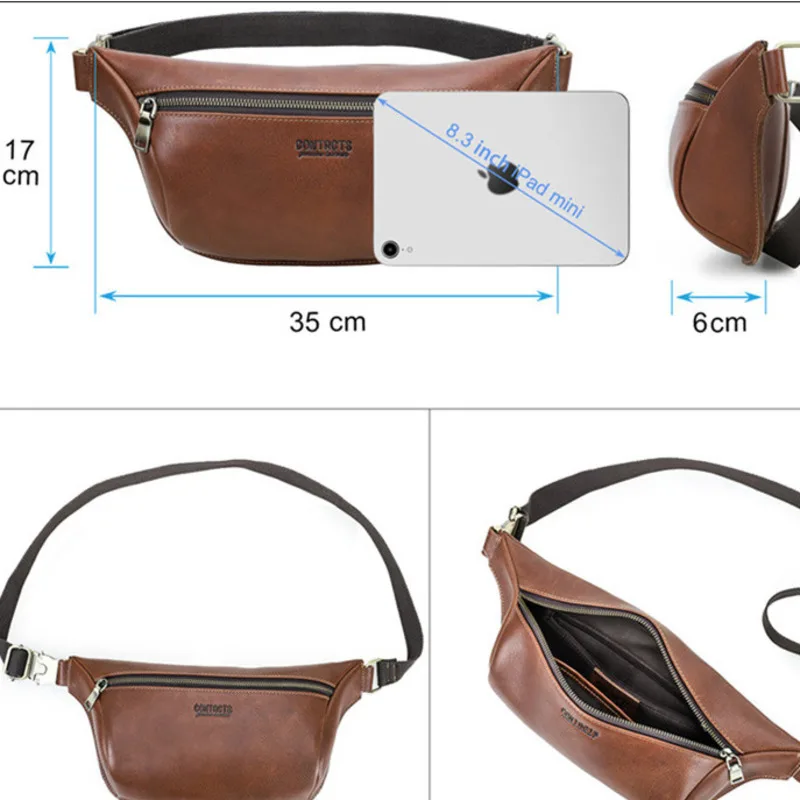 New Fashionable British Style Top Layer Cowhide Head Layer Cowhide Trend Multi Functional Genuine Leather Men's Phone Waist Bags