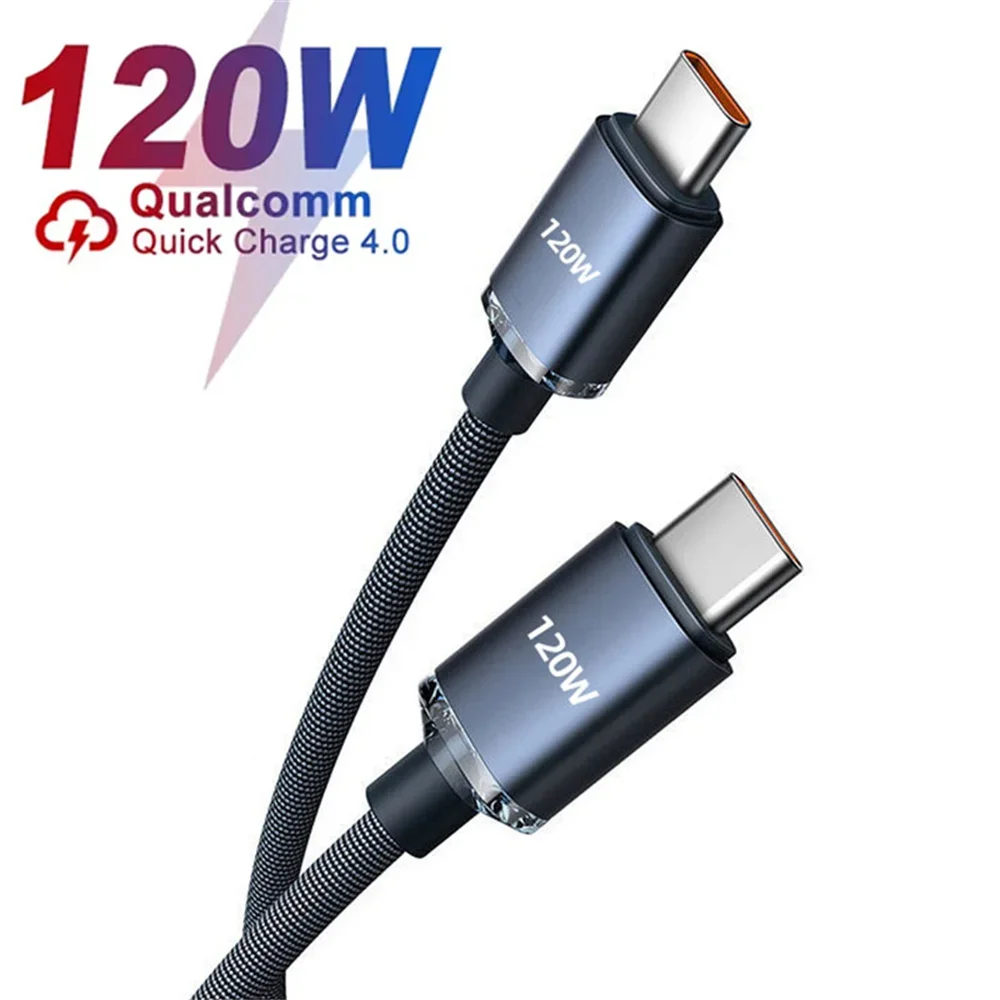 

120W USB C to Type C Cable for iPhone 15 Pro Max Quick Charging Data Cord Wire for Xiaomi Redmi Oneplus Huawei OPPO