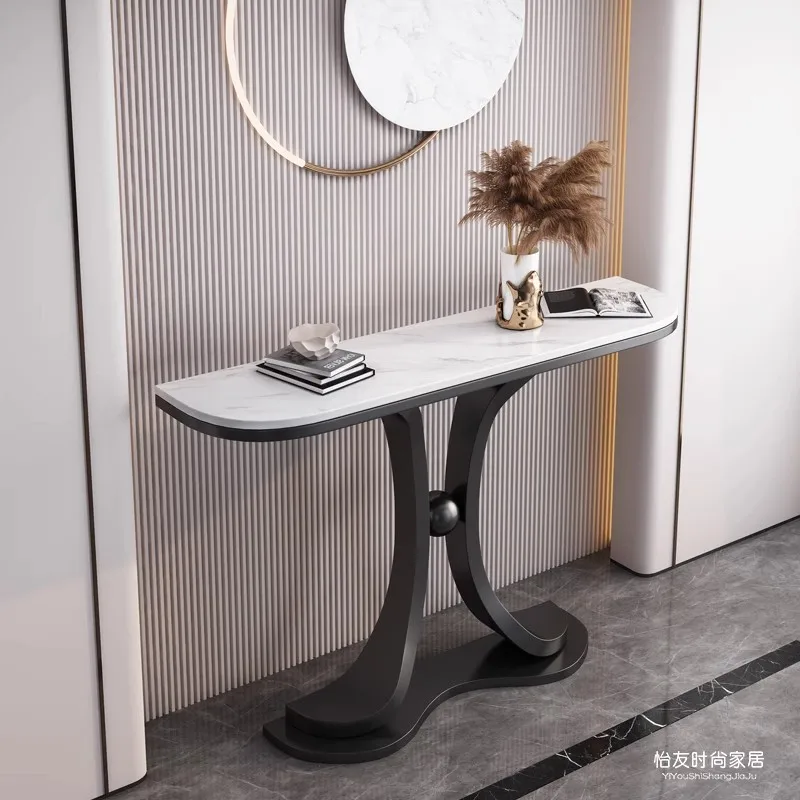 Entry entrance cabinet against the wall Slate wrought iron narrow version Semicircular entrance table End view table
