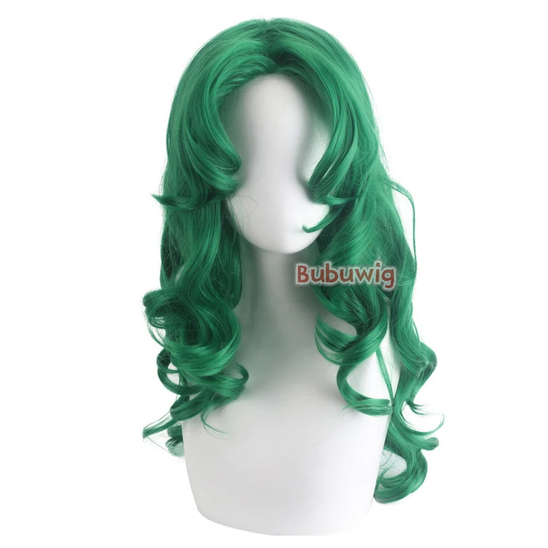 Bubuwig rambut sintetis Wig Cosplay pelaut Neptune wanita panjang keriting 60cm longgar mode bergelombang Wig pesta hijau tahan panas