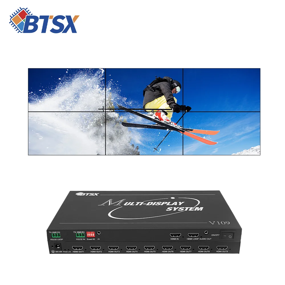 1x9 UHD Video Wall Controller 4K Resolution RS232 IR Control for Large Screen Display