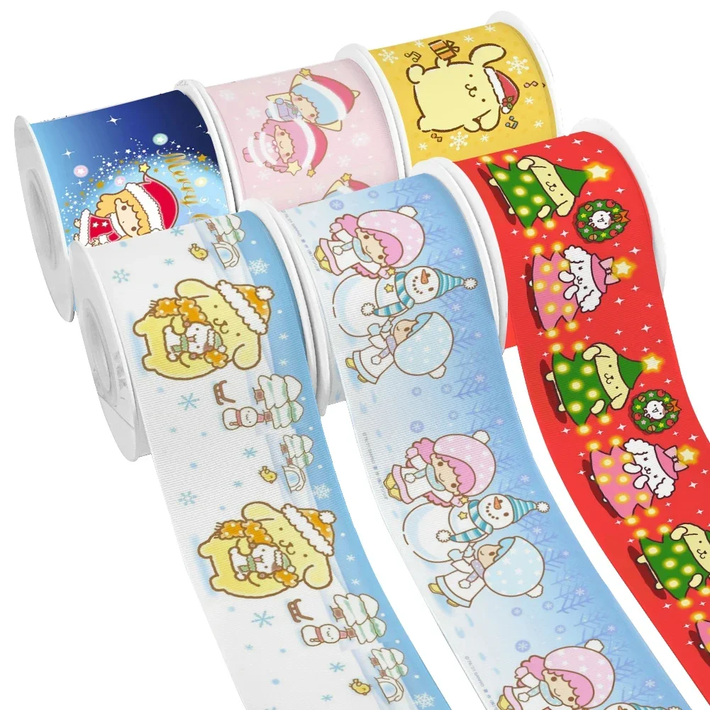 

10 Yards Mini Christmas Sanrio Character Little Twin Star Cartoon Printed Grosgrain Ribbon For DIY Girl Hair Bows Satin Ribbon