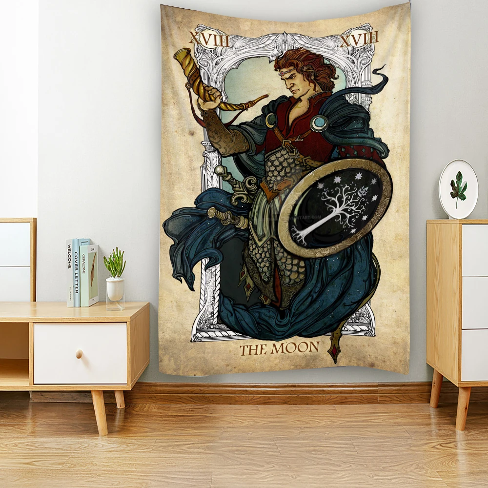 Tarot card cartoon character illustrations, background decorations, tapestries, shamanic decorations, tapestries