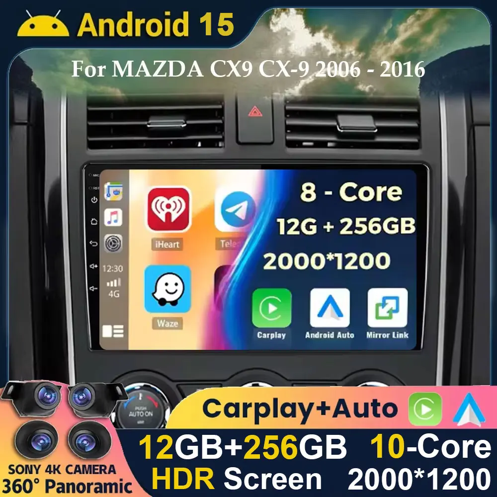 

10.1 inch Navigation GPS Android 15 Car Radio For MAZDA CX9 CX-9 2006 - 2016 Wireless Carplay Auto Stereo Head Unit No 2din