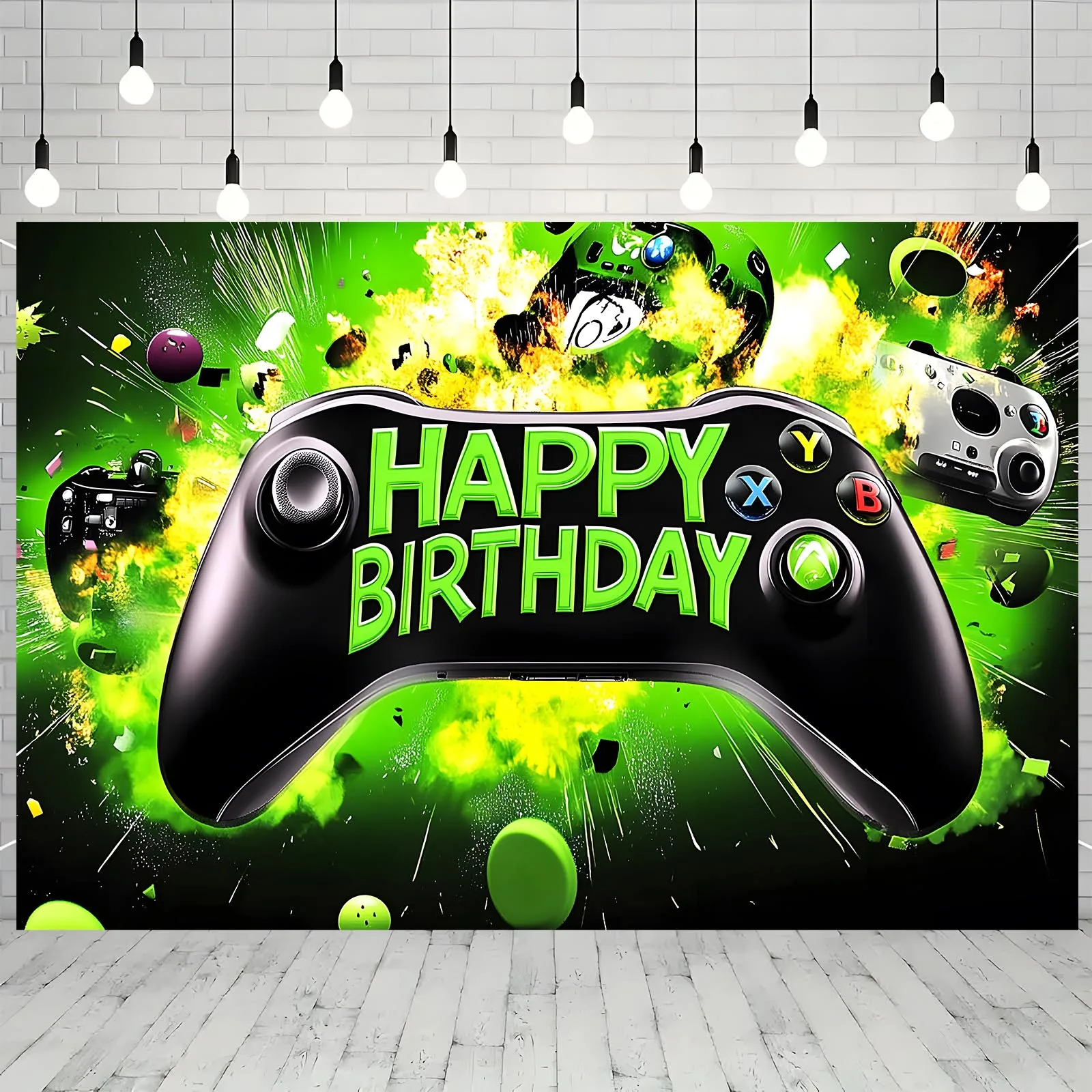 1pc Polyester Happy Birthday Video Game Controller Backdrop Banner - Multipurpose Wall Decor for Gaming Party, Indoor &