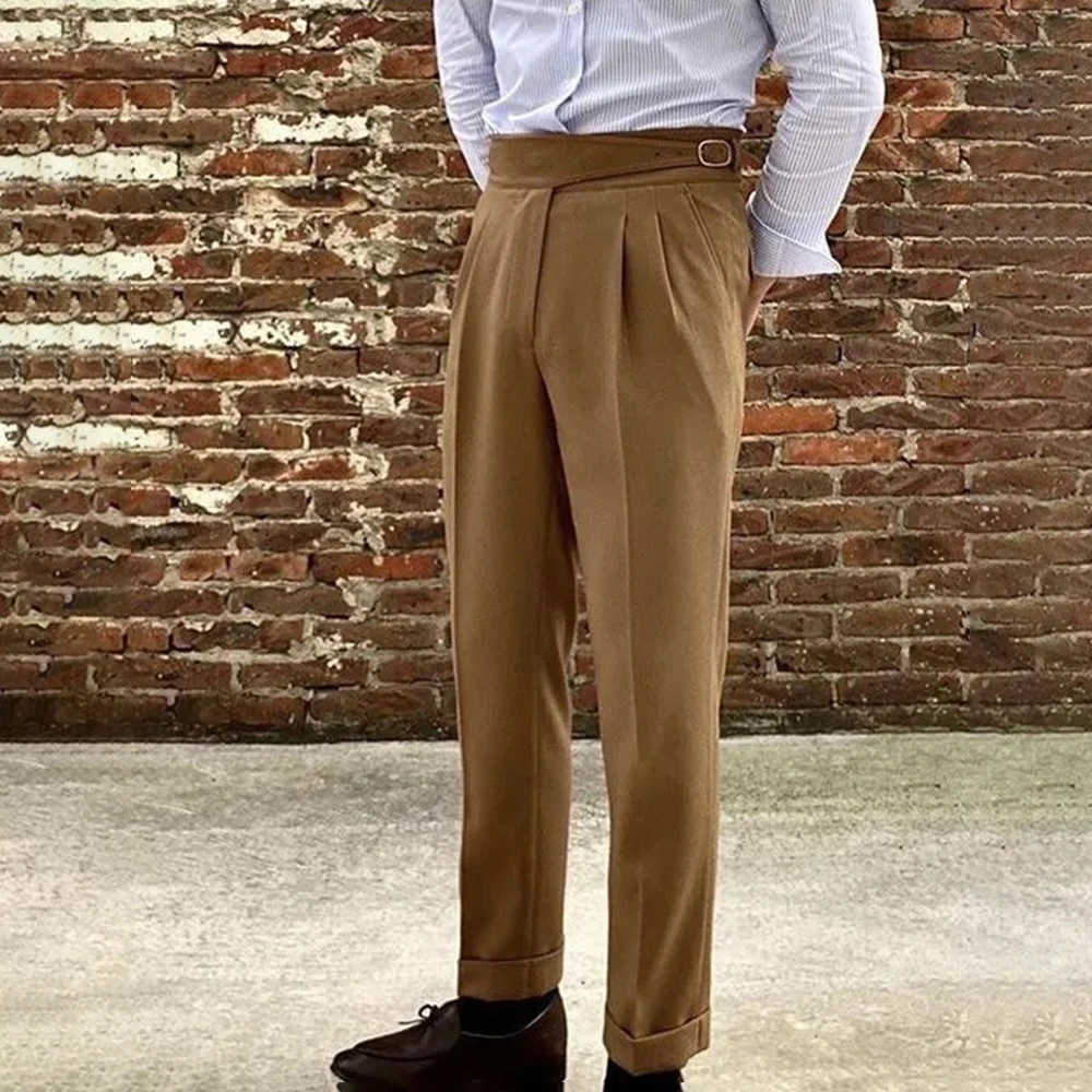 Mens Pants Paris Buckle Business Casual Pants Autumn British Commuting Fashion All-Match Trend Straight Trousers Male Men'S Wear