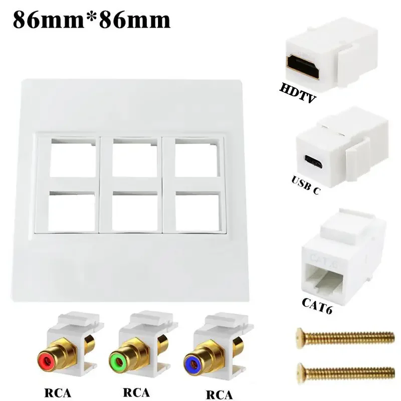 4K High-Definition Cable HDMI Compatible Socket+CAT6+USB C+Audio And Video 3RCA Wall Plug 86 Type Multimedia Panel