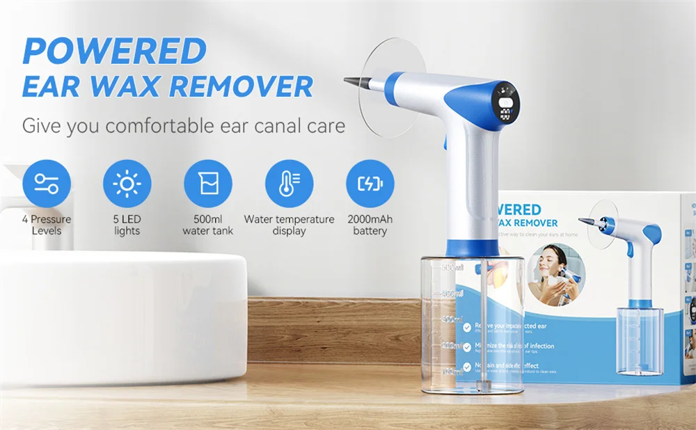 Large Capacity Ear Wax Removal Kit 500ML Ear Cleaning Tool with Clear LED Display USB Rechargeable Electric Ear Irrigation Tool