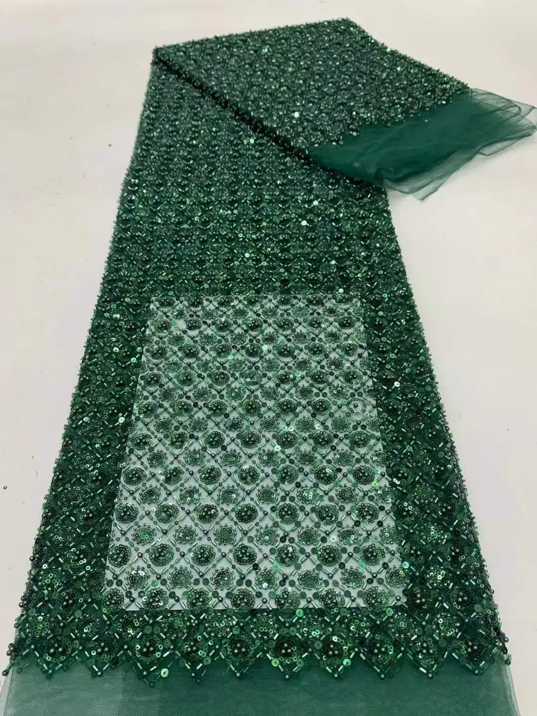 

African Lace Fabric 2024 High Quality Fashion Tube Beads Sequins Groom Embroidered French Tulle Lace Fabric For Nigerian Wedding