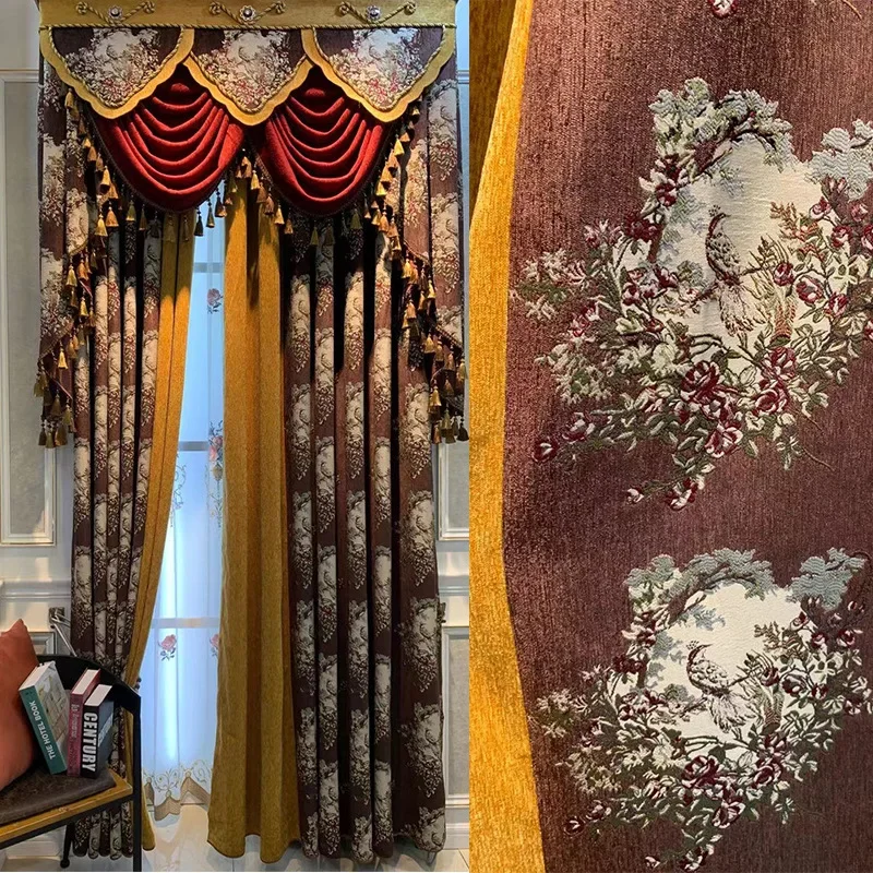 

High-end European Chenille Jacquard Blackout and Thickened Soundproof Window Curtains for Living Dining Room Bedroom Villa Home