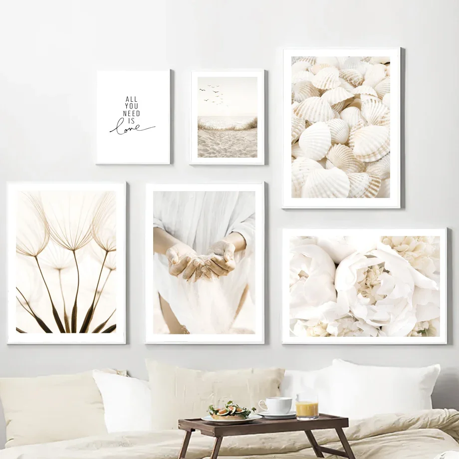 

Nordic Mushroom Rose Dandelion Reed Shell Wall Art Canvas Painting - Living Room Fall Decorative Posters And Prints