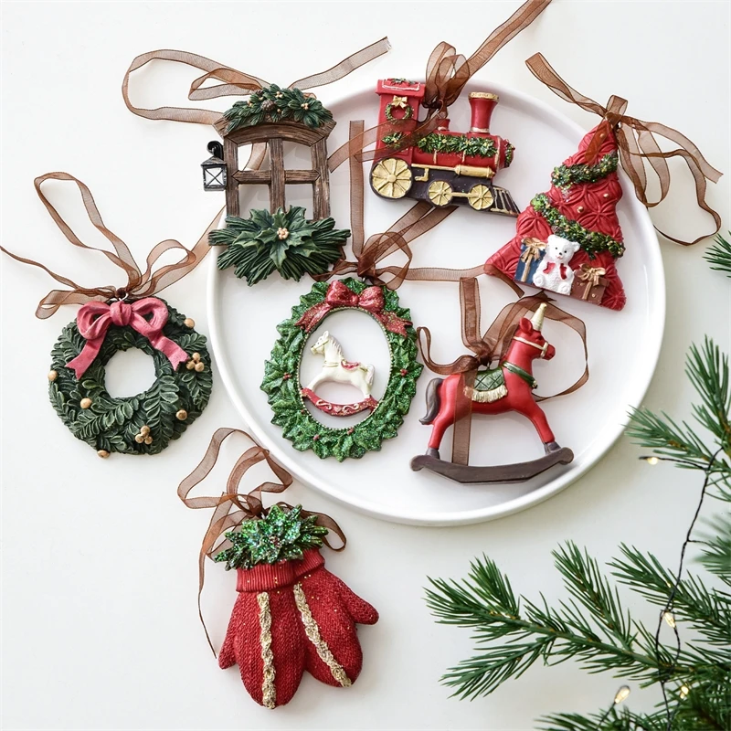 

Винтажная рождественская елка из смолы, подвесное украшение, праздничное украшение для домашнего декора стола, вечерние центральные украшения для детей, пар