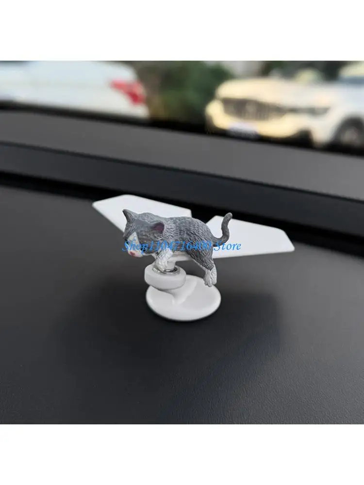 

y1gd Miniature Rotating Aircraft Car Ornament Cats Figurine Auto Resin Desktop Decors