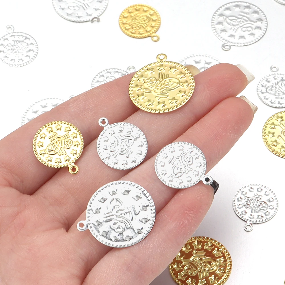 50/100 stücke Böhmischen Geprägte Eisen Münze Anhänger Vintage Gold Silber Runde Anhänger Für Schmuck Machen DIY Halskette Zubehör