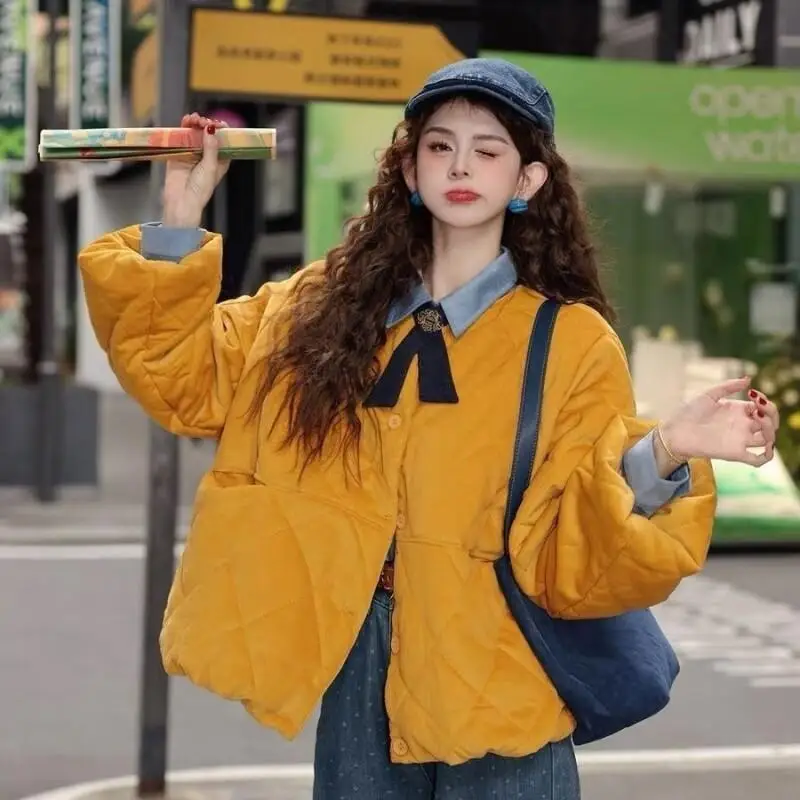 

Новая женская осенне-зимняя куртка-пуховик в корейском стиле с круглым вырезом, утепленная, свободного кроя, теплая, универсальная, из хлопка