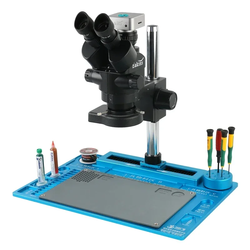 7X-45X Zoom Simul Focal Trinocular Stereo Microscope + 48MP 55MP VGA HDMI USB Video Camera + Aluminum Alloy X Y Stand Work Table