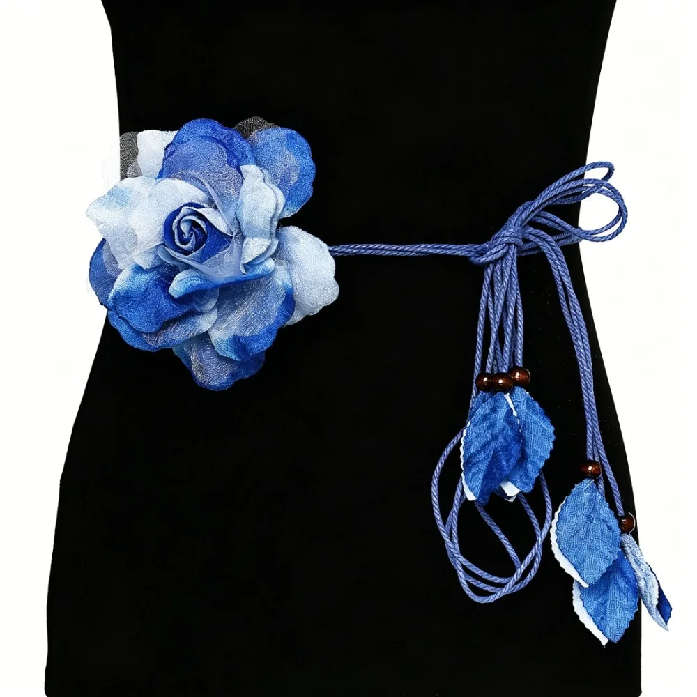 Simple Vintage Flower Waist Chain Floral Ethnic Style Bohemian Waistband Elegant Tie Rope Weave Rope Belt Ladies Jeans