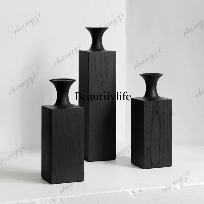 Wabi-sabi wind wooden vase ornament high-end homestay hotel model room entrance decoration