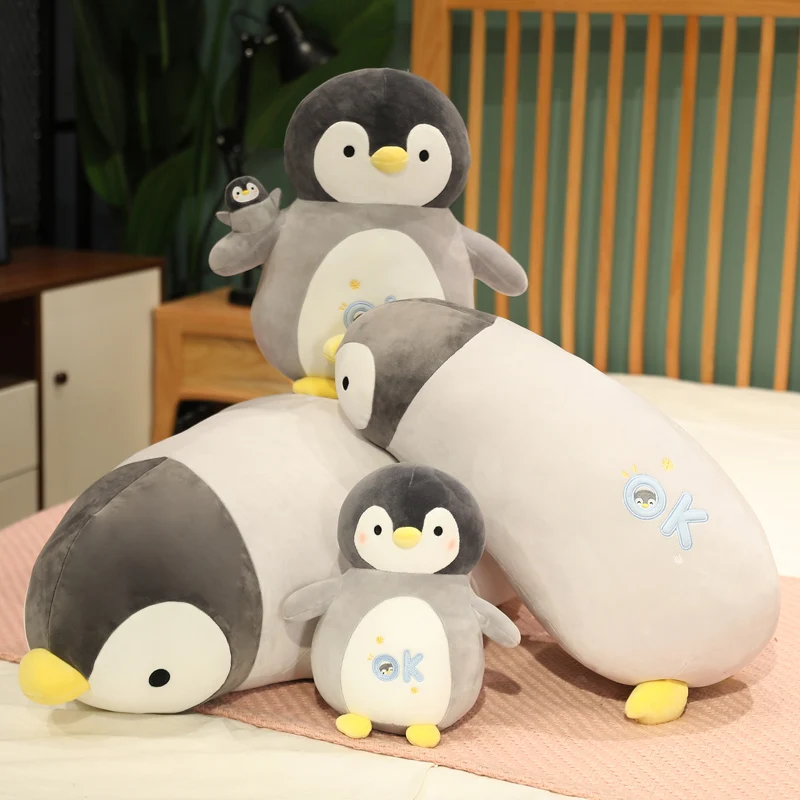 55/80cm Giant Lying Soft Penguin Plush Pillow Fluffy Lazy Sofa Living Room Decoration Nice Plush Toy for Kids Surprise Gift