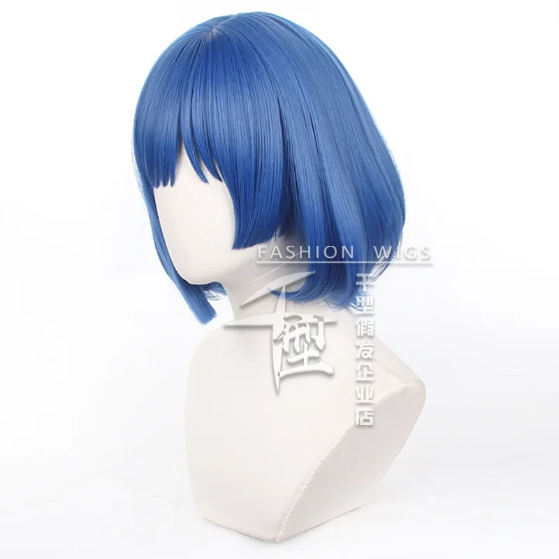 Anime Bocchi De Rots! Yamada Ryo Cosplay Pruik Blauw 32Cm Kort Haar Hittebestendige Synthetische Halloween Feestaccessoires Rekwisieten