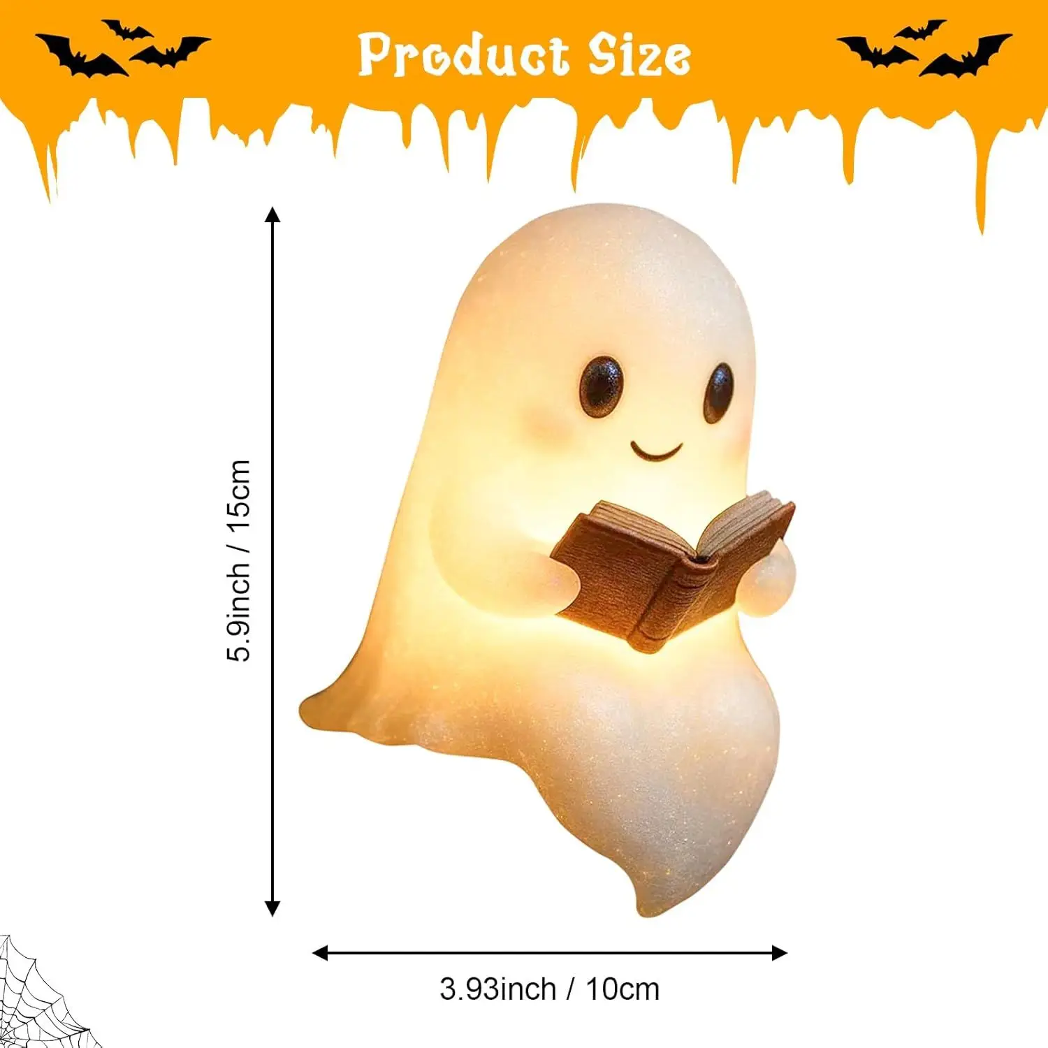 Cute Ghost Reading Book Lamp, Cute Halloween Ghost Night Light, Light up Ghosts Halloween Decorations for Indoor Home Table Cent