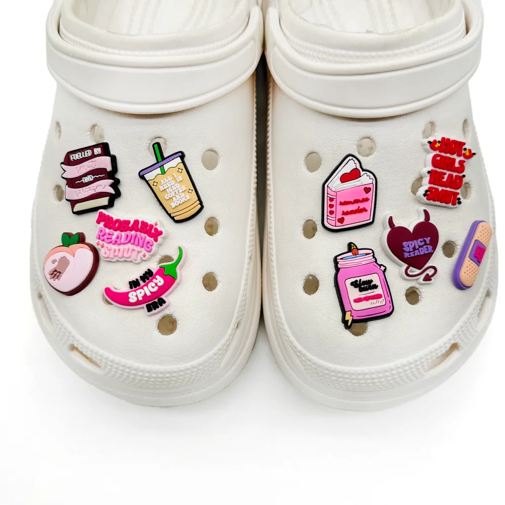 emotional support smutty reading book spicy Shoe Charms for Clogs Sandals Decoration Shoe Accessories Charms for Friends Gifts