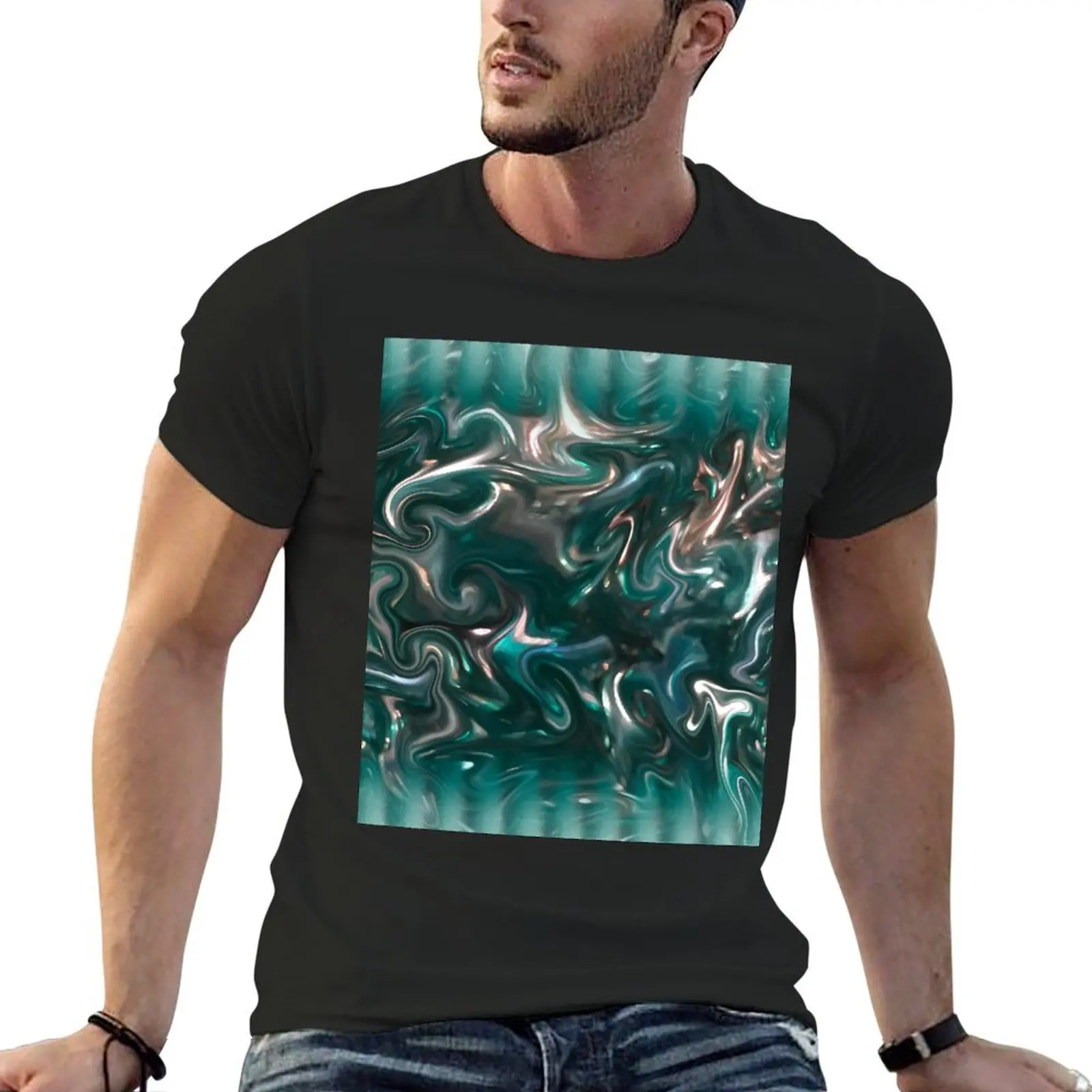 Liquid Metal with Teal T-Shirt oversized t shirt summer clothes mens t shirts top quality