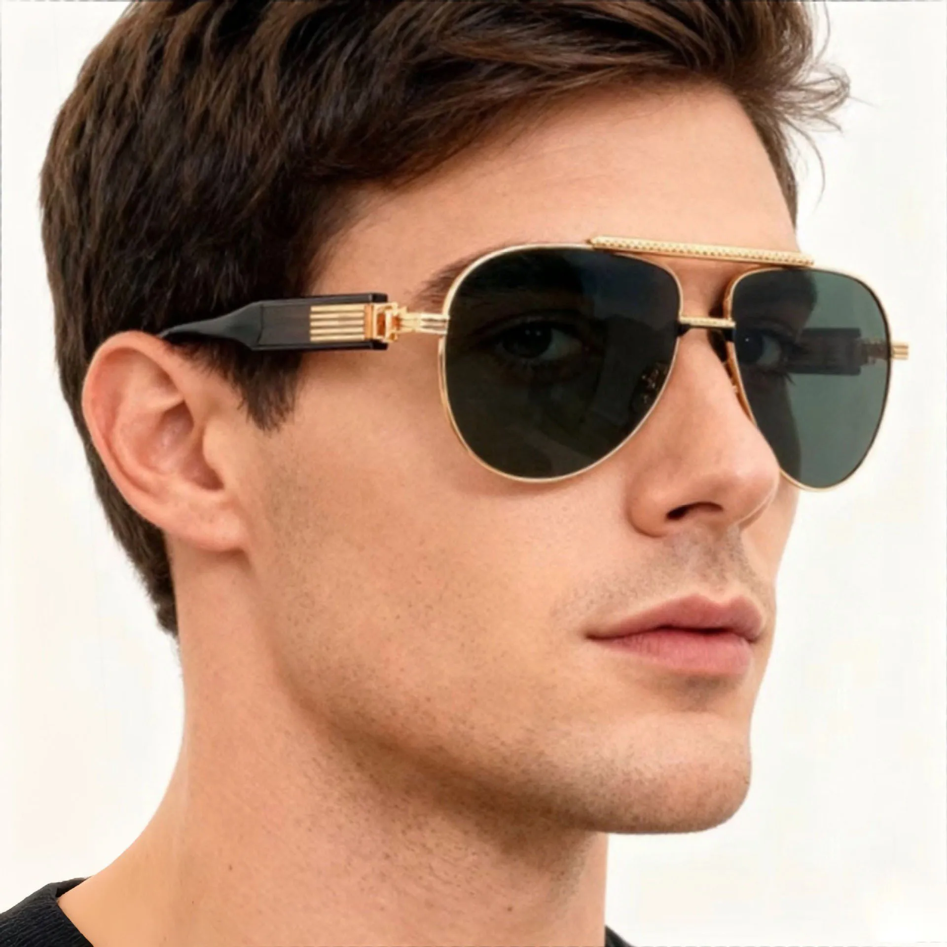 

Fashionable Square Sunglasses High-end Double Cross Chain Bridge Men's Sunglasses New Gradient Trend UV400 Outdoor Sunglasses