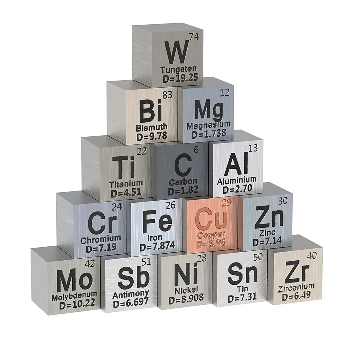 Density Cube Set for 1 Periodic Table of Elements Collection, Pure Tungsten Cube, Durable, 10mm, 15 Pcs