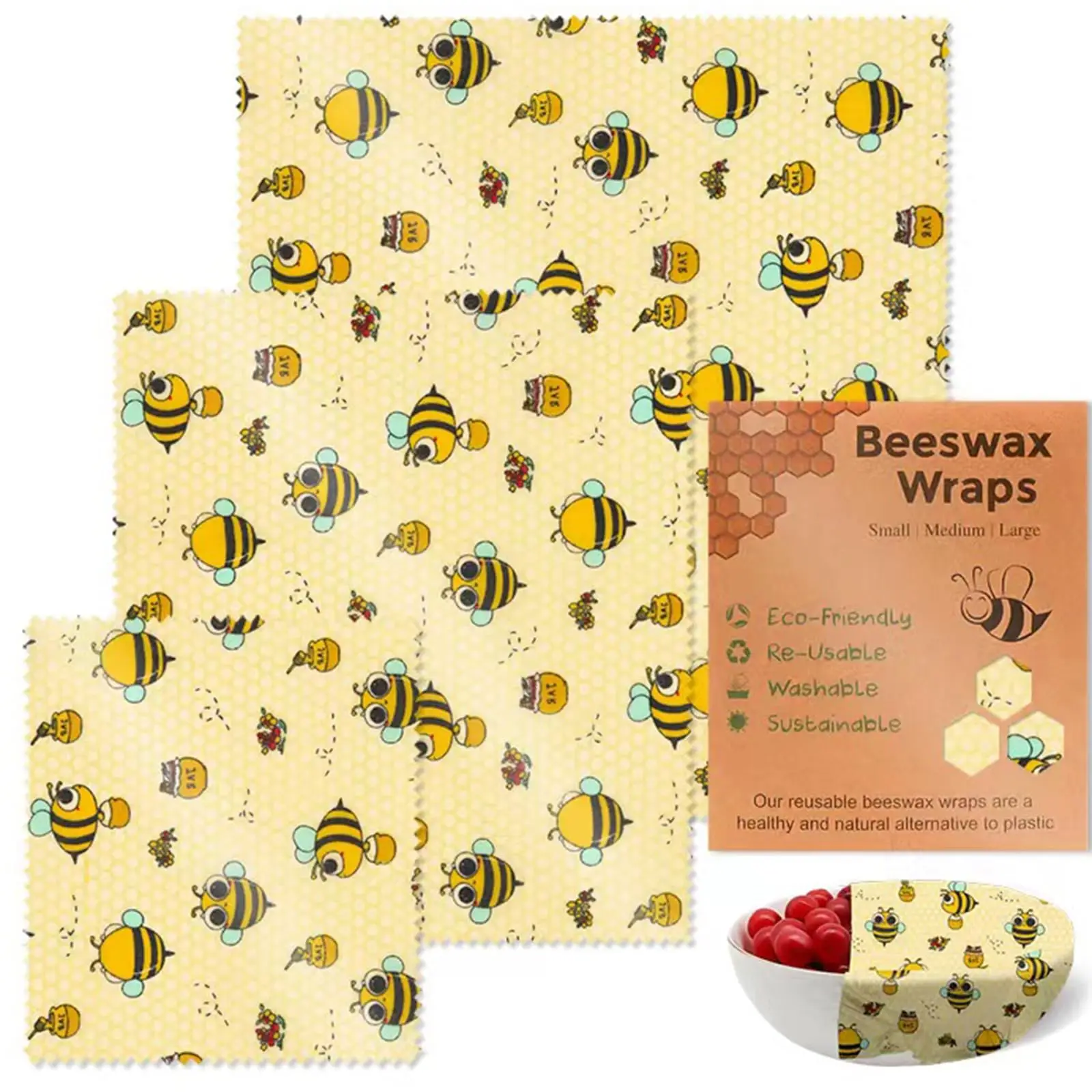 Rollo de envolturas para alimentos de cera de abejas, cera de abejas reutilizable, envoltura de almacenamiento de alimentos sostenible ecológica para sándwich, queso, fruta, pan, aperitivos