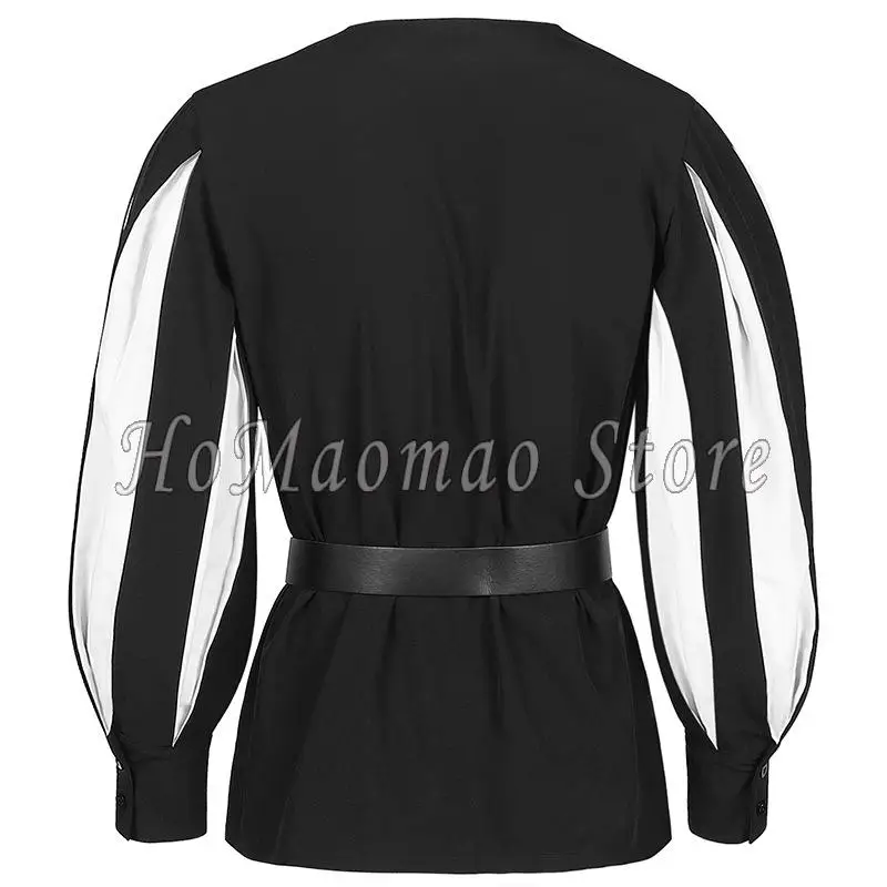 Medieval Shirt Men's Nordic Pirate Costume Colored Tie Up Collar Role Playing Top Vampire Victoria Steampunk Gothic Top