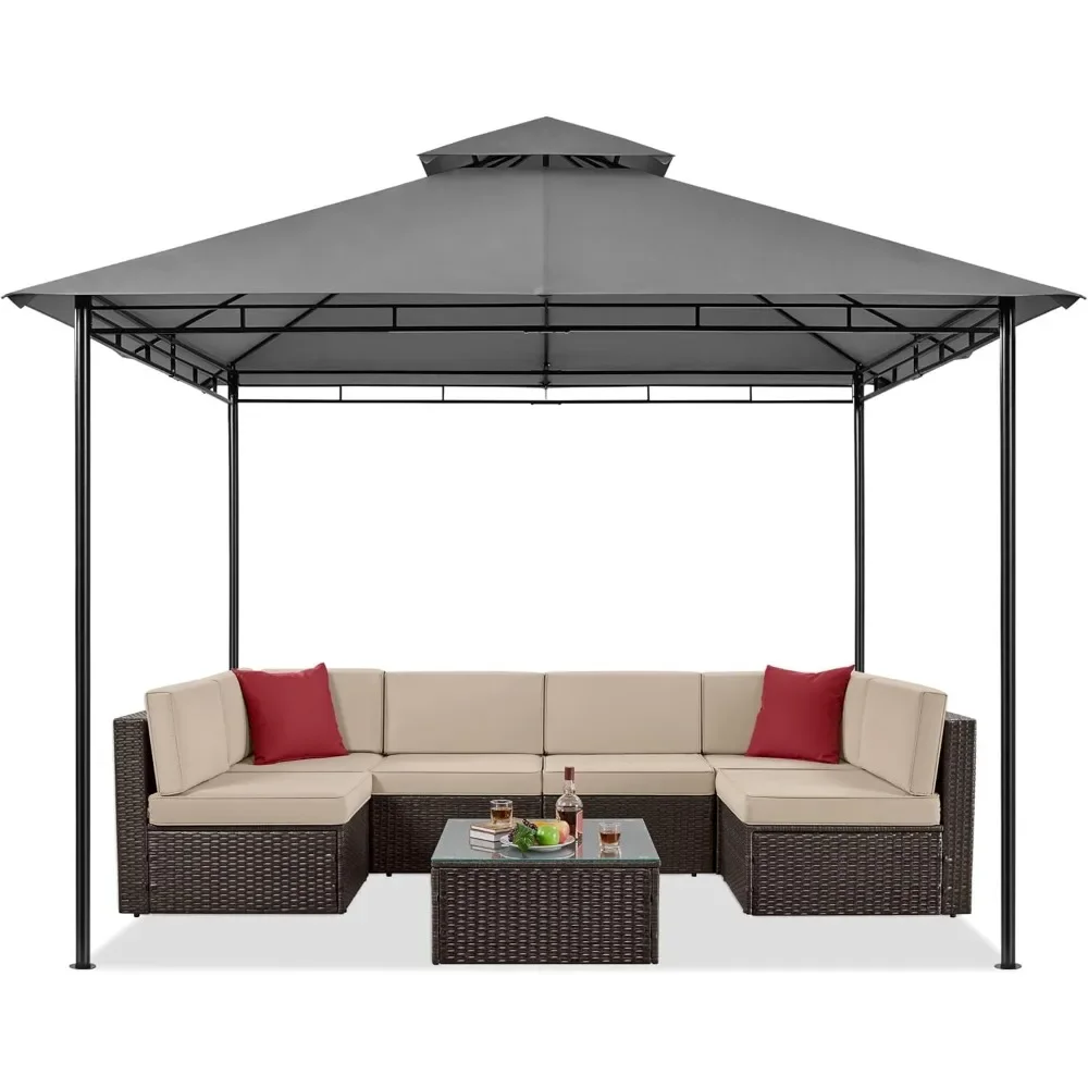 Gazebo per patii 11x11-Gazebo con struttura in acciaio verniciato a polvere per esterni, doppio tetto Grill Gazebo BBQ Pavilion, resistente all'acqua