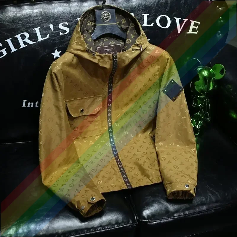 European New Spring Coat 2024 Men Fashion Brands Hooded Slim Fit Clothes Jacquard Workwear Casual Jacket